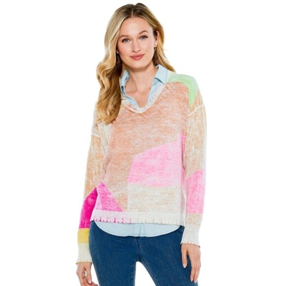🌈 NIC + ZOE NIC & ZOE MOSAIC SUNRISE SWEATER Top Size XS - Picture 1 of 6